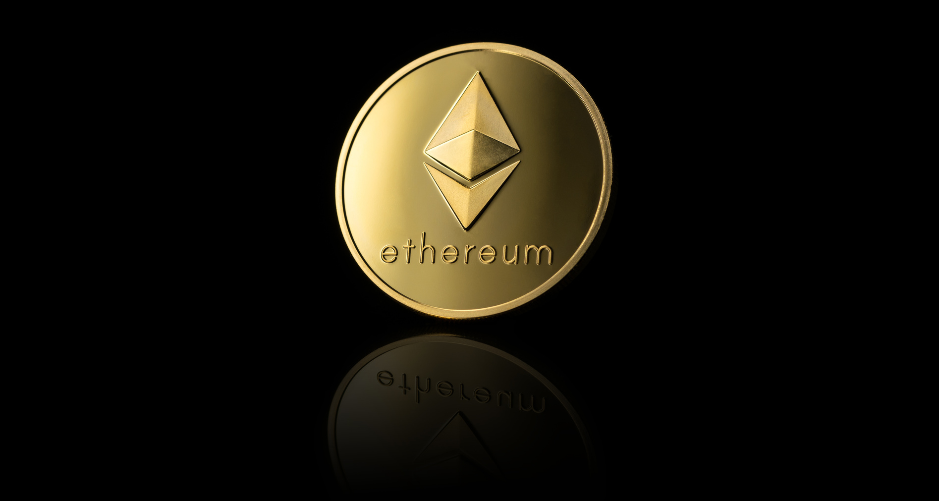 Golden Ethereum Coin on Black Background