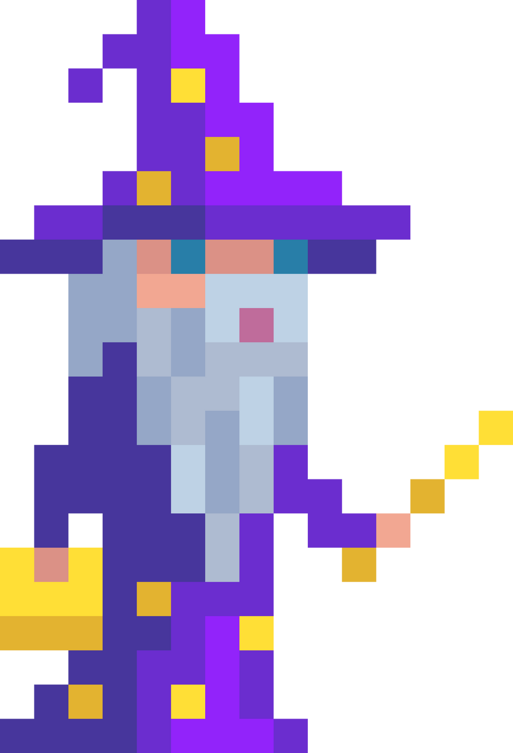 Wizard with a magic stick. Pixel art character