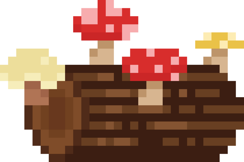 Pixel art timber with red mushroom 3