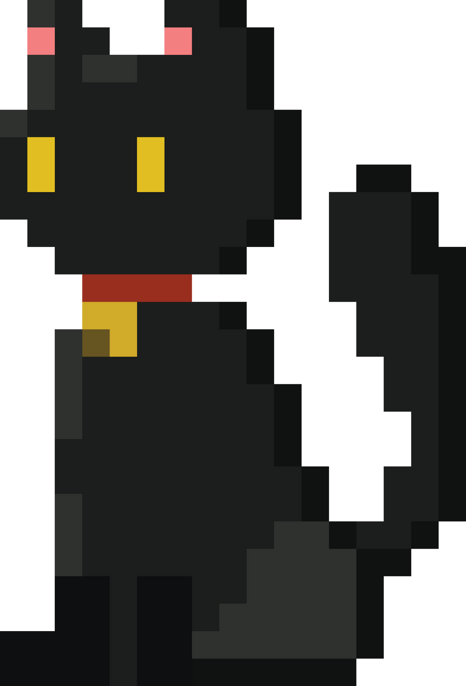 Pixel art black cat cartoon character